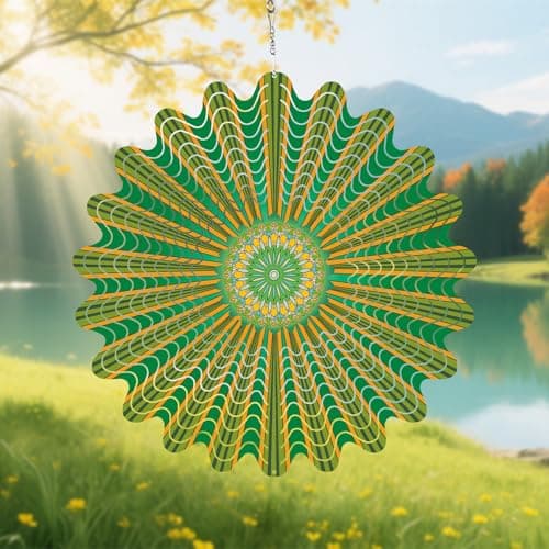 Mandala Gifts for Women,Mandala Wind Spinner - 12In Laser Cut Stainless Steel Wind Spinners Outdoor, 3D Hanging Sculpture, Rustproof Metal Garden Decor Yard Art,Green - Image 1