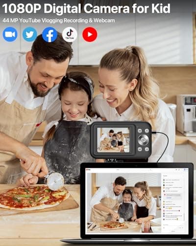 Digital Camera, Kids Camera with 32GB Card, FHD 1080P 44MP Vlogging Camera, 16X Zoom Point and Shoot Digital Camera Compact Portable Rechargeable Cameras for Teens Boys Girls Students Seniors-Black - Thumbnail 2