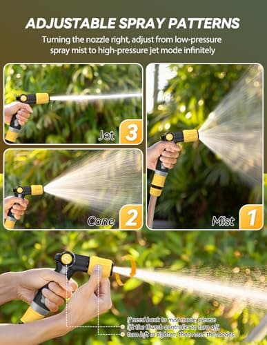 VOXON Garden Hose Nozzle Heavy Duty Metal - High Pressure Water Hose Nozzle Sprayer with Thumb Flow Control, Adjustable Spray Patterns for Outdoor Plants/Lawn Watering, Car Washing, and Pet Showering - Thumbnail 5