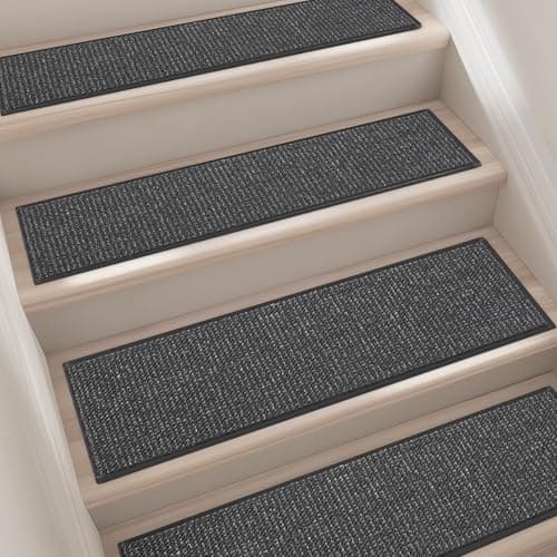 BEQHAUSE Stair Treads for Wooden Steps 28inX9in, Carpet Stair Treads Non Slip Indoor, Machine Washable Stair Runners for Kids Elders and Pets, Carpet for Stair Rugs Mat, TPE Backing, 4pcs, Charcoal - Image 1