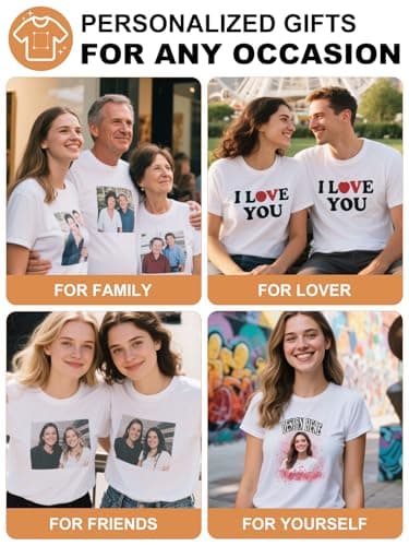 Custom4U Personalized Photo/Text Tshirt for Women Men Custom Face T-Shirts with Picture Design Your Own Tee Shirts Customized Gifts for Family Friends Birthday Anniversary Wedding Christmas, Brown - Thumbnail 5