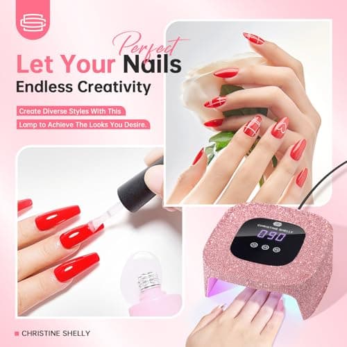 CHRISTINE SHELLY UV Nail Lamp, UV Light for Gel Nails, 48W Plug-in Mini Diamond Nail Lamp Nail Dryer with Touch Control Auto Sensor and 3 Timer Settings Nail Light Curing Lamp, Home (Pink Diamond) - Thumbnail 6