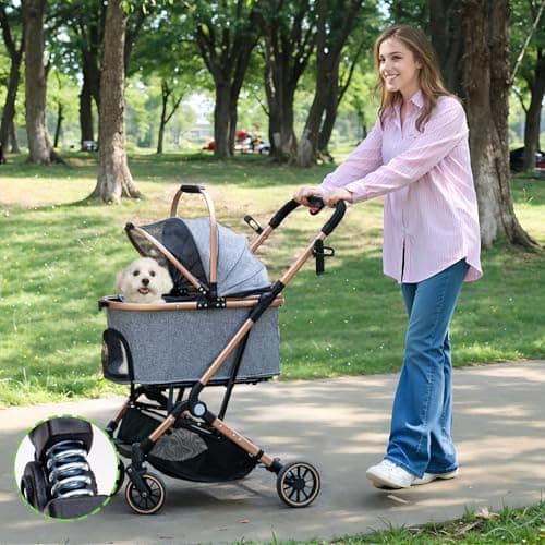 Dog Stroller for Dogs - 3 in 1 Pet Stroller with Detachable Storage Basket 4 All-Terrain Rubber Wheels Pull Rod Durable Travel Carrier for Max 45 lbs Medium Dogs 2 Small Cats - Thumbnail 2