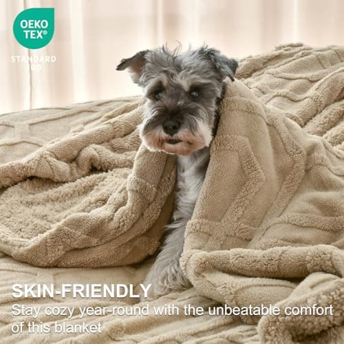 PHF Fluffy Sherpa Throw Blanket for Winter, Warm and Cozy, 510GSM 3D Tufted Shaggy Fleece Blanket for Couch, Khaki, 50"x60" - Thumbnail 4