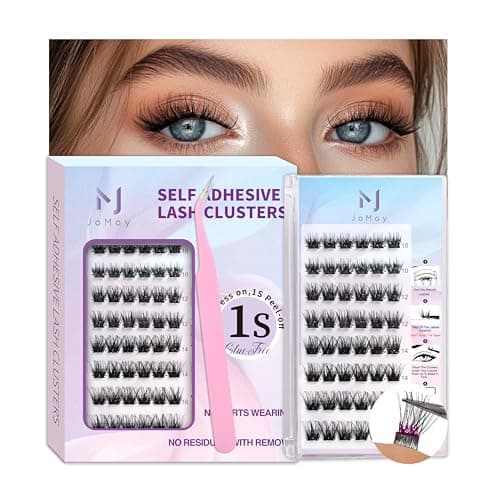JoMay Self Adhesive Eyelashes, Press on Lashes No Glue Needed, Glueless Lashes Pre-Glued Natural Cluster Extension Kit D Curl For Beginners, No Sticky Residue 1 Step DIY 48PCS 10-16mm X03 - Image 1