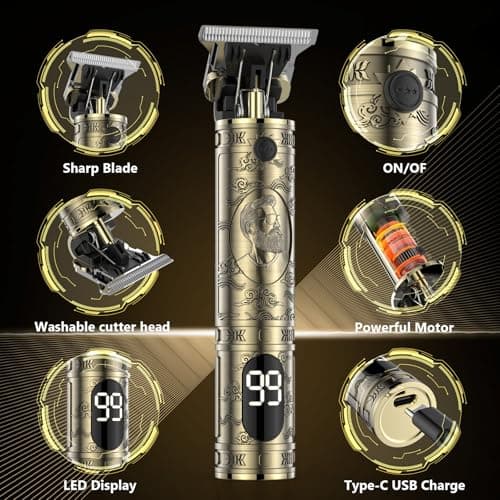 Hair Clippers for Men Cordless Professional Beard Trimmers with LCD Display Electric Grooming Rechargeable Shaver Zero Gapped T/Blade Cutting Kit Gift for Women Men Children - Thumbnail 5