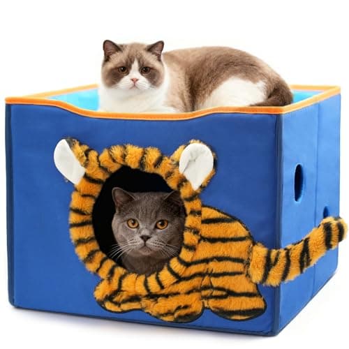 CWV Interactive Cat Toys for Indoor Cats, Kitten Toys with Scratch Pad， Cat Hideaway with Peekaboo Holes, Tiger Cat House Cave with Soft Pillow - Image 1