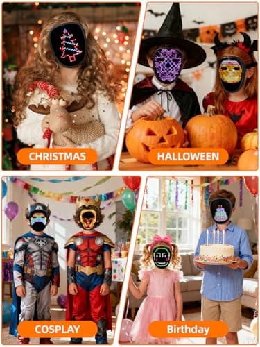 Gelrova Kids LED Mask with 698 LEDs, Gesture Sensing Light Up Mask with 70 Patterns, Comfortable Silicore for Children's Party, Halloween, Cosplay (Small- Manual Control) - Thumbnail 6