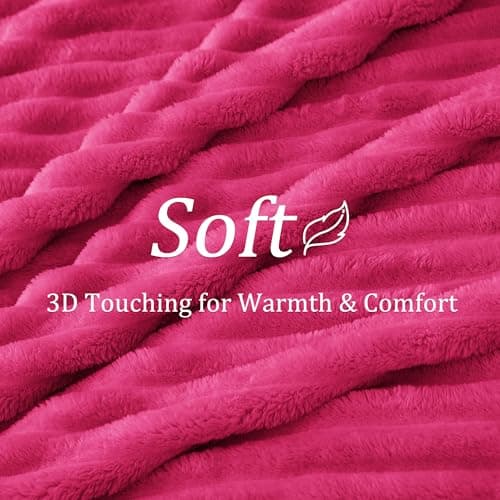 BEDELITE Twin Blanket for Couch & Bed, 300GSM Soft & Warm Fleece Blanket, Decorative and Giftable Striped Hot Pink Blankets for Women, Men, 60"x80" - Thumbnail 4