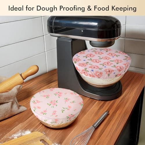 Sourdough Bowl Cover 12 Inch, Beeswax Bowl Covers for Bread Proofing, Reusable Cotton Food Covers for Mixing Bowls, Stretch Fit Covers for Dough Proofing, Kitchen Storage, 2 Pack - Thumbnail 4