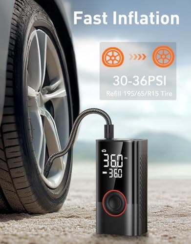 Tire Inflator Portable Air Compressor, 150PSI Air Pump for Car Tires with LED Light, Cordless Tire Pump with Digital Pressure Gauge, Tire Inflator for Car, Bike, Motorcycle, Ball (Black) - Thumbnail 2