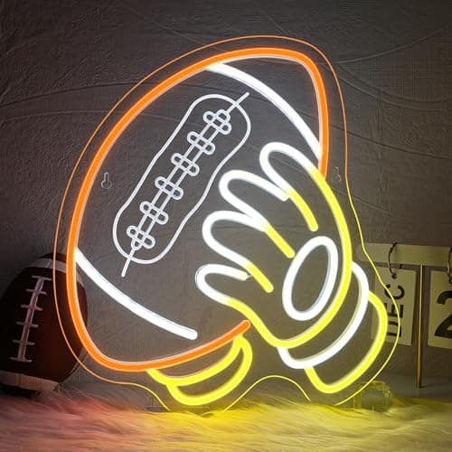 WLHOPE Football Neon Sign Rugby Neon Signs for Wall Decor Football-Shaped Led Lights for Bar Sports Theme Party Rugby Game Room Bedroom Dorm Decoration Gifts for Teens Football Gifts - Image 1