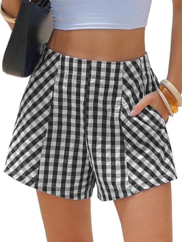 EXLURA Womens Boxer Shorts Summer Casual Cotton Gingham Shorts High Waist Plaid Y2K Beach Bottoms Vacation Outfits 2026 - Image 1