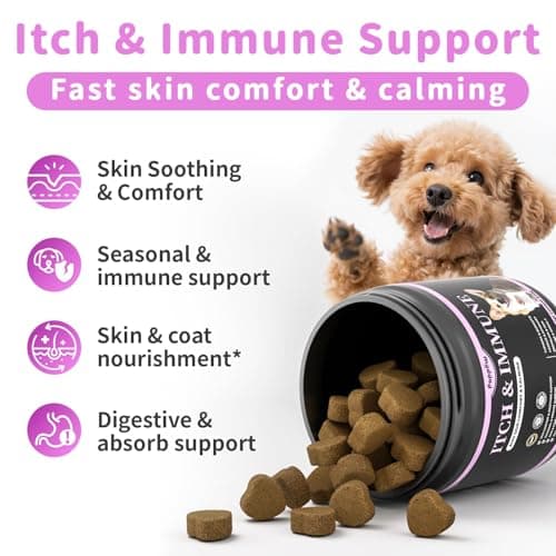 POPPAW Itch Relief for Dogs - Turmeric Supplements for Itching Skin Comfort & Coat Health & Seasonal Allergy Care, Immune Support Supplement with Omega-3 Fish Oil, Biotin - Beef Flavor - 90 Count - Thumbnail 4