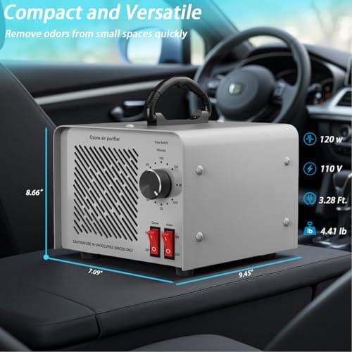 120,000mg/h 0zone Generator High Capacity Ozone Machine & 1 Billion Negative Ion Air Purifier for Home, Car, Pet Odor Removal, O3 Odor Eliminator up to 8,000 Sq. Ft.(Black) - Thumbnail 3