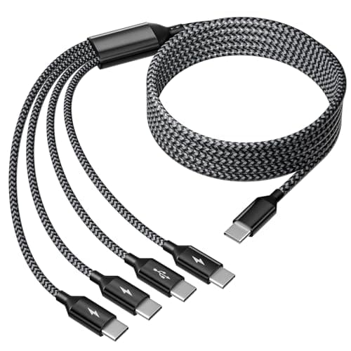USB C Splitter Multi Charging Cable, Dual Type C Charger Cord,4 in 1 Multiple Nylon Braided Cable with 4 Type-C Connectors Compatible with iPhone 15 Pro Max/Galaxy/Tablets/Google-1Pack 5FT. - Image 1