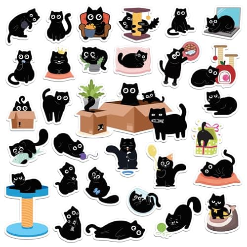 HAPRIC 30Pcs Black Cat Magnets Cute Fridge Magnets for Refrigerator Locker - Funny Kitchen Decor Accessories Gifts for Cat Lover Magnetic Stickers for Home, Office, Mailbox, Holiday - Image 1