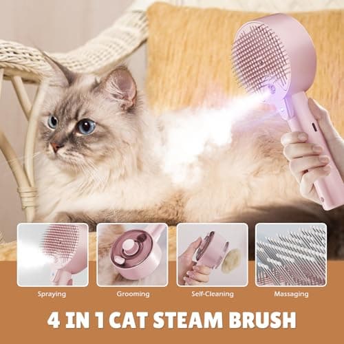 Cat Steam Brush,Cat Brushes for Indoor Cats, 4 In 1Spritz Spray Defur Comb, Cloud Care Shedding Control, Pet Grooming Brush for Long Short Hair Cats Dogs, Massage Clean Design Pet Steam Brushes - Thumbnail 2