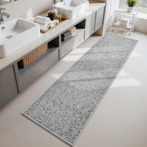 PADOOR Thin Bathroom Runner 17"x59", Braided Bath Mats for Bathroom fits Under Door, No-Slip Rubber Bath Rugs, Machine Washable & Quick Dry Absorbent Bath Mat (Grey)