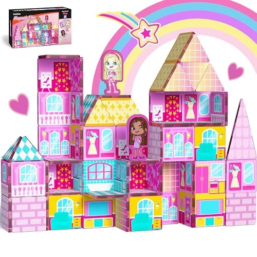 GobiDex Princess Magnetic Doll House Building Toys for Girls 3+, Pink Magnet Tiles for Kids Ages 4-8 STEM Sensory Toys for Toddlers Birthday Gifts for Girls 3+ Year Old - Image 1