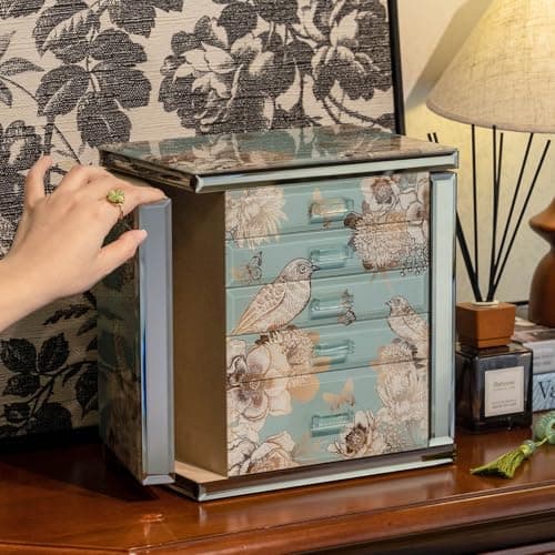 Palinna Glass Jewelry Box, 5-Layer Storage Case,Jewerly Boxes for Women Girls,Jewelry Gift Decorative Boxes, Art Painting Tabletop Ornament Organizer For Earring Necklace Watch Valentine's Day Gifts - Thumbnail 2