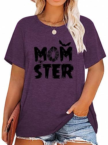 HDLTE Plus Size Hocus Pocus Halloween Shirts for Women Short Sleeve Plus Size Sanderson Sister Shirts Tops Violet - Image 1