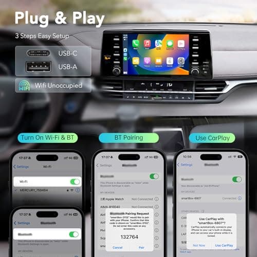 Wireless CarPlay Adapter for iPhone, 2 in 1 Carplay Wireless Adapter for Apple & Android Auto (2016+ Models), Compatible with Cars with Factory Wired Carplay, Car Play Dongle with USB/USB-C(Dark Grey) - Thumbnail 5