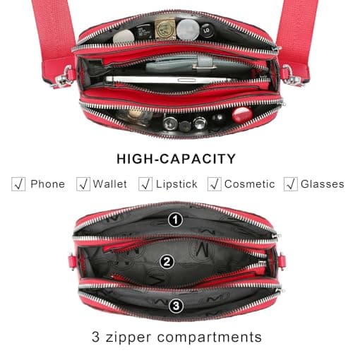 MKP COLLECTION Crossbody Bags for Women Small Shoulder Purses with Adjustable Wide Strap, Triple Zip Design, Trendy Travel Handbag for Daily Use, Cell Phone and Wallet Organizer - Thumbnail 4