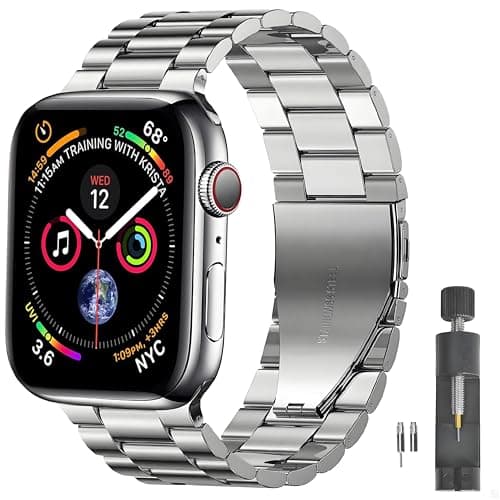 PUGO TOP Stainless Steel Band Compatible with Apple Watch 49mm 46mm 45mm 44mm 42mm 41mm 40mm 38mm, Metal Bands for Men, Business Strap for iWatch Series 11 10 9 8 7 6 5 4 3 2 1, SE3 2 1, Ultra3 2 1, Adjustable Links with Removal Tool