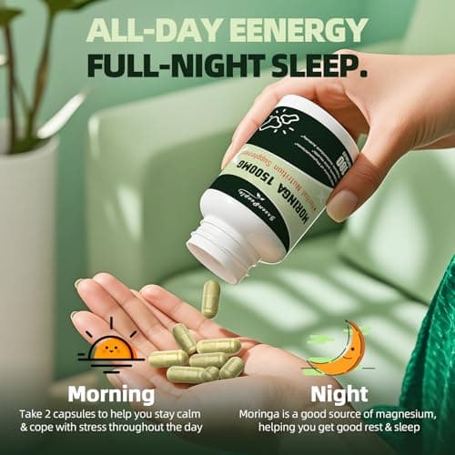 Moringa Pure Capsules, Rich Moringa Powder, A Natural Green Antioxidant Superfood - Supports Energy, Skin Health, Gut Health, with Essential Vitamins & Amino Acids, 180pcs-2 Pack - Thumbnail 4