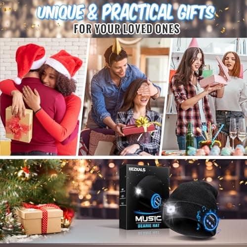 KEZKALS Gifts for Men LED Bluetooth Beanie Hat Camping Hiking Accessories, Gifts for Men Who Want Nothing, Cool Gadgets Anniversary Birthday Gift for Dad Husband Him Boyfriend, Cool Gadgets Black - Thumbnail 2