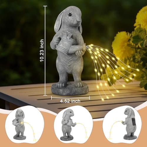 VOFSTAND Garden Statues Rabbit Statue with Solar LED Light, Ideal Gifts for Friends or Family's Birthday, Outdoor Decorations for Yard - Thumbnail 3