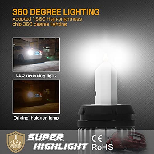 KIMLATAR 3157 LED Bulbs for Back Up Reverse Lights, CANBUS Error Free, CSP 6-SMD 300% Upgraded 6500K High Brightness 3156 LED Reverse Light Bulbs（Pack of 2） - Thumbnail 2