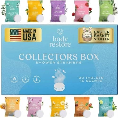 Body Restore Shower Steamers Aromatherapy 30 Pack – Easter Basket Stuffers, Easter & Birthday Gifts for Women & Men, Girls & Boys, Stress Relief & Relaxation Self Care – Collector’s Box - Image 1