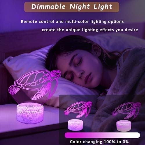 YODAFOOR Sea Turtle Gifts for Turtle Lover, 3D Nursery Night Light Lamp, Multi Color Change Timer Dimmalbe Remote Control, Bedroom Ocean Theme Decor, Birthday Gift for Boy Girl Kids Teens Women Men - Thumbnail 4