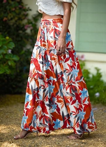 Lepunuo Summer Skirts Womens Casual High Waisted Flowy Skirts Trendy Floral Cute Long Skirts with Pockets - Thumbnail 2