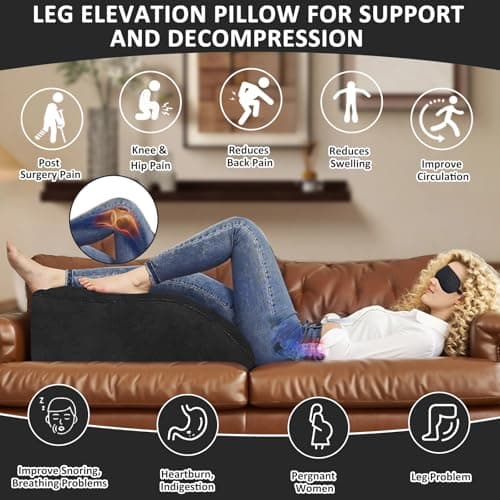 Inflatable Wedge Pillow for Leg Swelling - Inflatable Leg Elevating Pillow for After Surgery & Circulation,Wide Leg Pillow Elevation with Adjustable Sleep Mask for Traveling,Reading,Bed & Sofa Comfort - Thumbnail 2