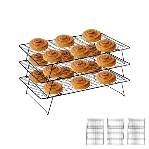 JINANJUNGU Cooling Rack, 3 Tier Stackable Cooling Racks for Cooking Baking Roasting, Multi-Level Collapsible Cookie Rack for Cakes, Oven Safe & Easy Clean (Black, 3-Tier) - Image 1