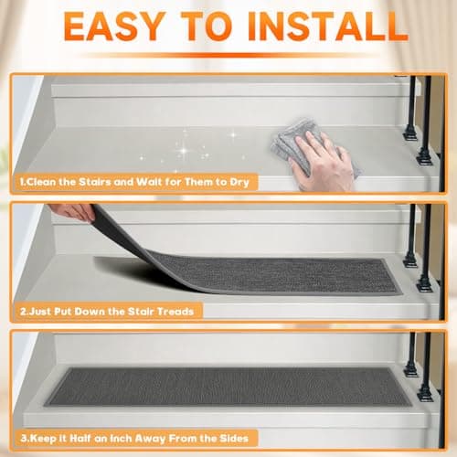 Stair Treads with Non-Slip Rubber Backing, Stair Treads for Wooden Steps, Indoor Stair Carpet Runners, Stair Rugs and Mats for Kids and Dogs, Gray, 8" x 30", 10 Pieces - Thumbnail 6