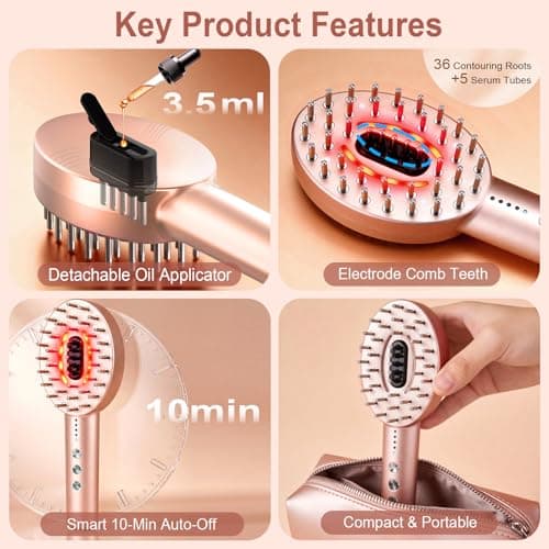 ABVOT 3-in-1 Electric Scalp Massager with Hair Oil Applicator, Red & Blue Light Modes, Vibrating Massage Tool for Scalp/Face/Body Relaxation, Portable Scalp Massager Brush for Travel (Rose Gold) - Thumbnail 5