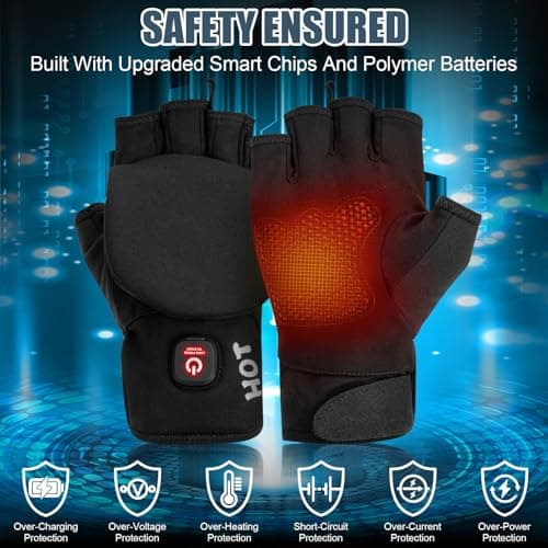 Heated Gloves for Men Women, Rechargeable Full & Half Hands Electric Gloves Heated Fingerless Touchscreen Gloves Heated Winter Hand Warmer for Work Cycling Skiing Outdoor Snow (Large) - Thumbnail 6