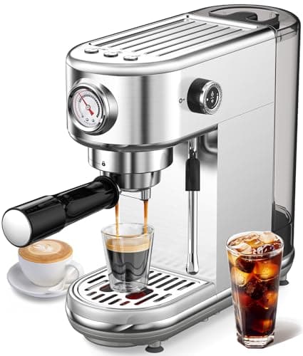 atatix Espresso Machine with Milk Frother, 20 Bar Pressure Espresso Maker, with 44OZ Removable Tank, Compact Stainless Steel Coffee Machine for Home, Office, Latte, Cappuccino, Macchiato, Silver - Image 1