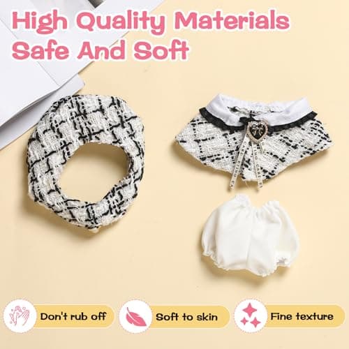 Clothes for Blind Box Dolls, 3-Piece Premium Clothing Accessories Dolls Accessories Set for 15-17cm Plush Blind Box Toy Skirt Outfit (White Shawl) - Thumbnail 5