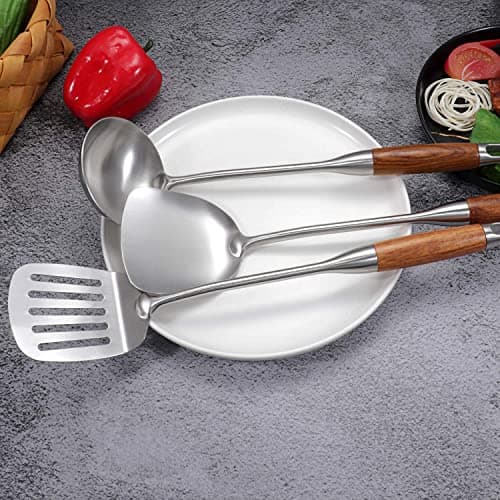 IQCWOOD 5 Pcs Cooking Utensils Set with Rose Wooden Handles, Includes Soup Ladle, Slotted Spoon, Wok Spatula, Slotted Spatula & Spaghetti Server, Dishwasher Safe, Ideal Gift for Women - Thumbnail 6
