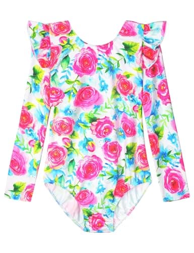Tziharora Leotards for Girls Gymnastics Size 7-8 Years Old Long Sleeve Gym Leos Pink Rose Dance Bodysuits - Image 1