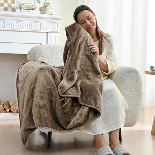 Fantico Heated Electric Blankets - Soft Flannel Electric Throw Heating Blanket Throw 50" x 60" Taupe - Velvet & Velvet - Image 1