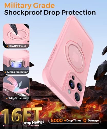 MOCCA Design for iPhone 16 Pro Max Case with Magnetic Invisible Stand [Full Camera Protection] [Compatible with Magsafe] Military Drop Shockproof Translucent Matte Phone Case Cover 6.9",Pink - Thumbnail 5
