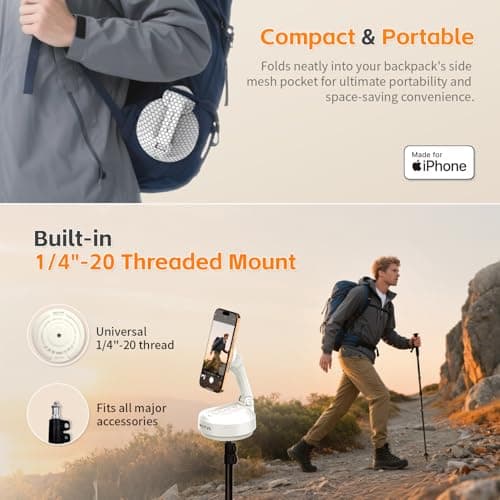 COMITOK Magnetic Auto Face Tracking Stand MOTA Tripod with Remote Controller for iPhone Follows Your Movement Hands-Free Video Recording with 360 Degree Holder for Conference, FaceTime, Fittness-White - Thumbnail 6