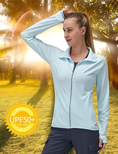 Women's UPF 50+ UV Sun Protection Clothing Long Sleeve Athletic Hiking Shirts Lightweight SPF Zip Up Outdoor Jacket (Blue,L) - Thumbnail 4