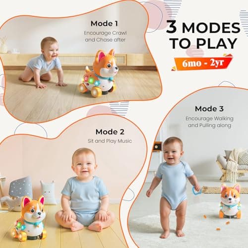 YUANNA Musical Toys for 6 Month - 3 Year Old Boy Girl, Baby Toys Bilingual Educational with Music Light, Crawling & Walking Puppy for Birthday (Orange) - Thumbnail 3